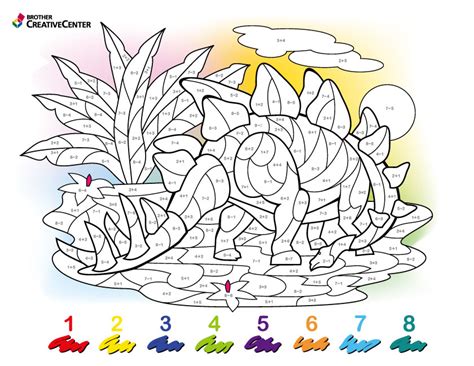 Printable Learning Activity for Free - Maths Colouring by Number - Dinosaur