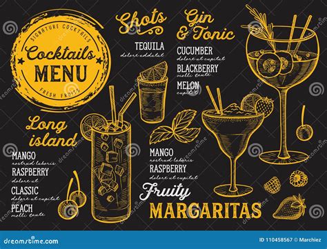 Cocktail Menu for Bar, Drink Template. Stock Vector - Illustration of ...