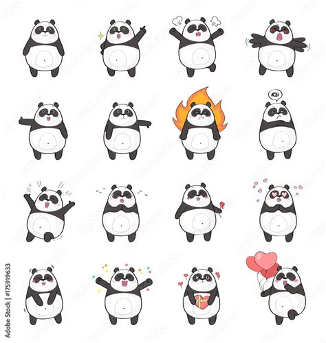 Set of cute panda character with different emotions, isolated on white background Stock Photo ...