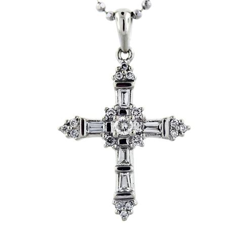 14K White Gold Diamond Cross Pendant on Chain