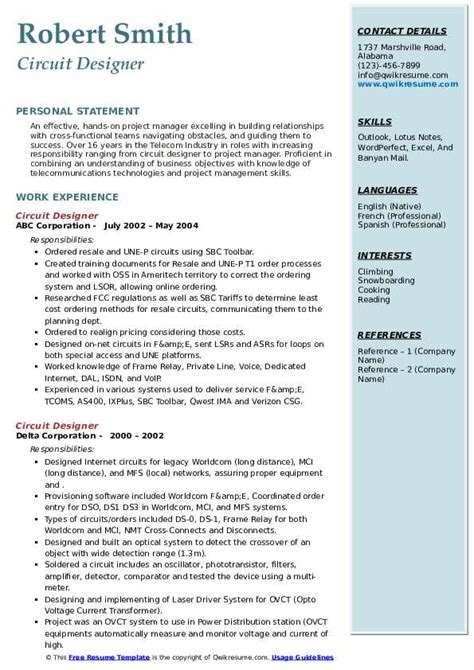 Circuit Designer Resume Samples | QwikResume