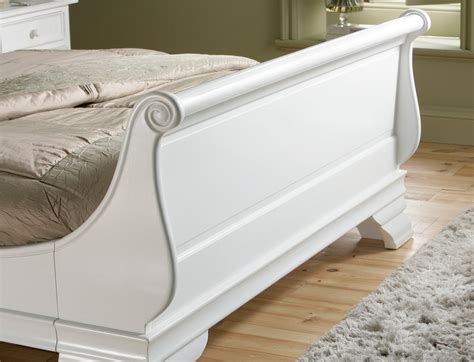 White Wooden Sleigh Bed King Size