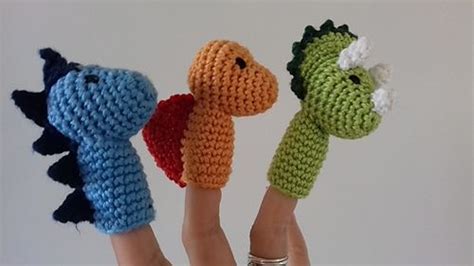 Dinosaur finger puppets pattern by Arja Lam | Finger puppet patterns, Puppet patterns, Crochet dolls