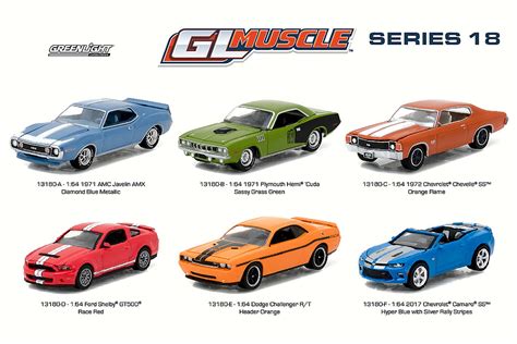 Greenlight GL Muscle Series 18 Diecast Car Package - Box of 6 assorted 1/64 Scale Diecast Model ...