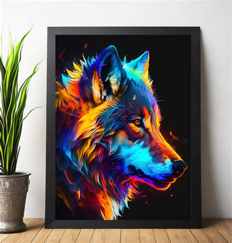 Colourful Neon Wolf Wall Wall Art Neon Wolf Poster Wolf - Etsy