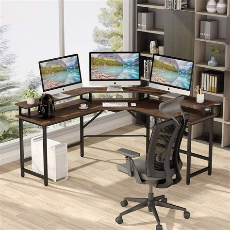 Tribesigns L-Shaped Gaming Computer Desk with Monitor Stand Riser, Extra Large Corner Home ...