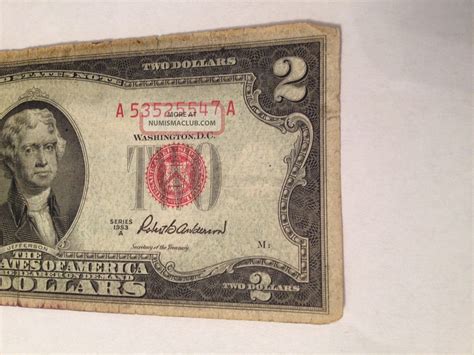 1953 A $2 Dollar Currency Bill Rare Old Money Red Seal