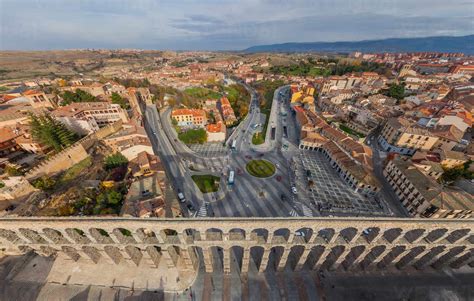 Aerial view of the Aqueduct of Segovia, Spain stock photo