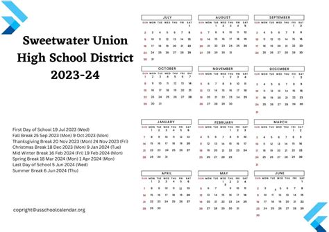 Sweetwater City Schools Calendar with Holidays 2023-2024