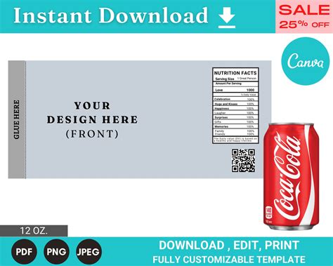 Soda Can Label Template Pop Drink Wrapper Template Instant - Etsy