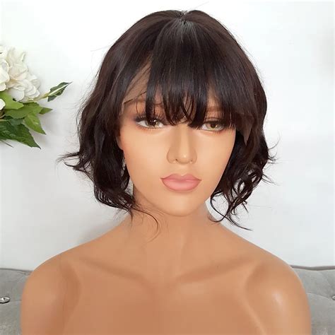 150 Density Human Hair Full Lace Wigs Wavy Short Human Wigs Lace Front Human Hair Wigs With ...