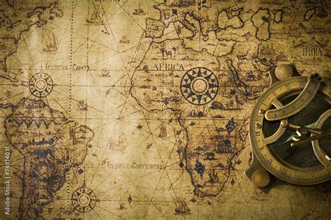 old map with compass Stock Photo | Adobe Stock