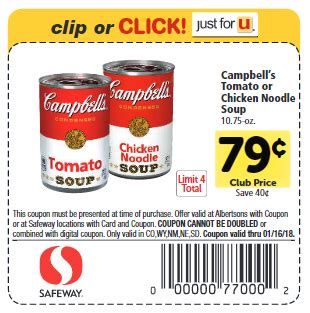 Campbell's Soup Coupons, Pay $0.54 for Tomato or Chicken Noodle Soup - Super Safeway