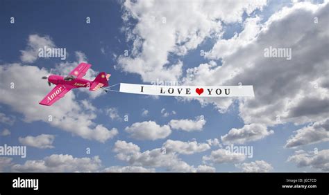 Airplane, pink, sky, banner, I love you Stock Photo - Alamy