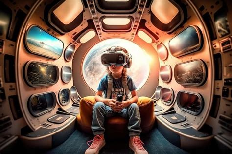 Premium Photo | Kid using vr headset in space adventure game child in ...