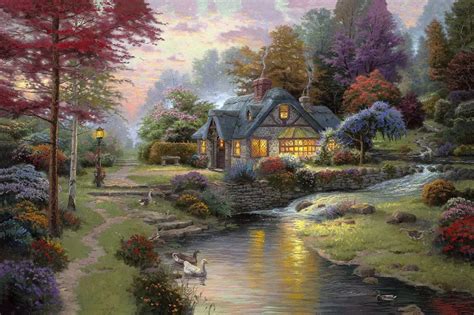 printed thomas kinkade landscape oil painting prints on canvas wall art ...