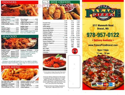 Menu at Palace Pizza pizzeria, Dracut