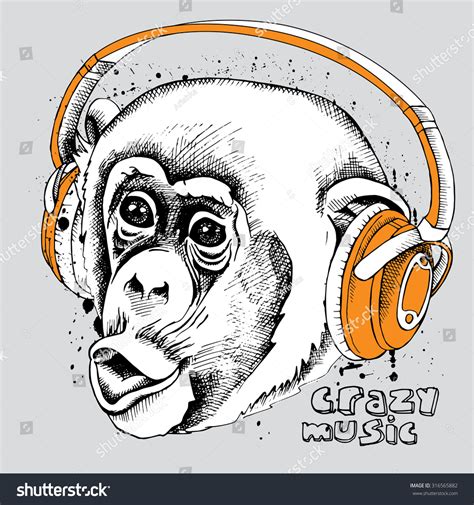 Monkey Portrait Headphones Vector Illustration Stock Vector (Royalty ...