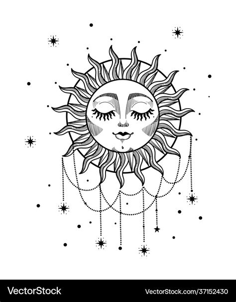 Beautiful boho sun with face rays and precious Vector Image