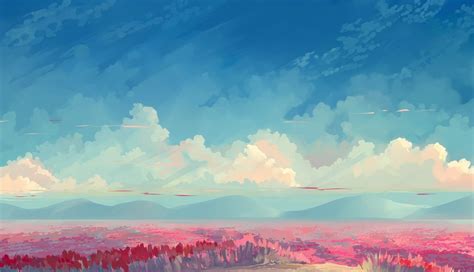 Cloudy Field Paint (1336x768) Resolution Wallpaper Anime Wallpaper ...