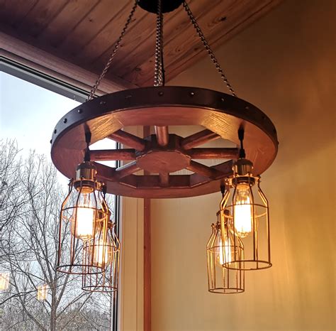 Rustic Lighting - Wagon Wheel Chandelier Industrial Pendant Light Wood Chandelier Rustic Light ...