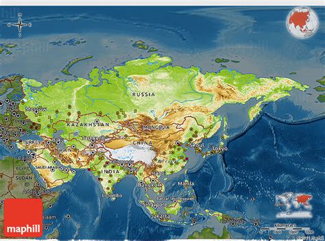 Physical 3D Map of Asia, darken