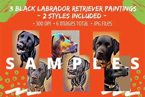 3 Black Labrador Retriever Artwork Paintings - 2 Styles