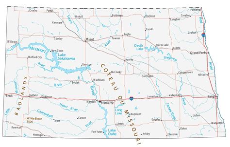 Map of North Dakota - Cities and Roads - GIS Geography