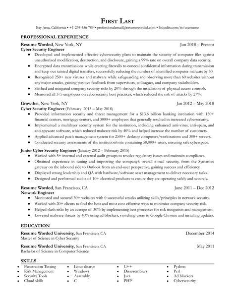 Cyber Security Engineer Resume Examples for 2024 | Resume Worded