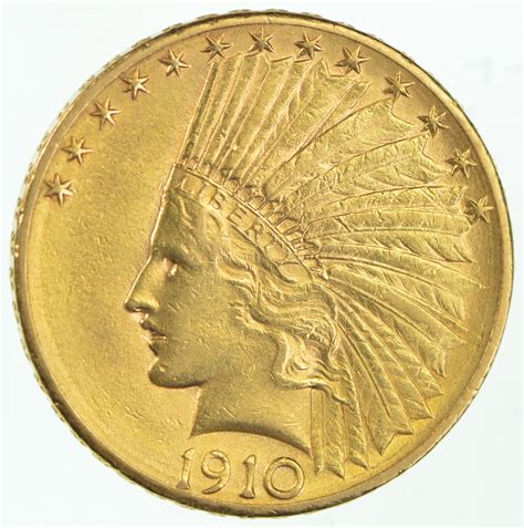 US GOLD $10.00 1910-D Indian Eagle Gold Coin - Almost 1/2 Oz of Pure Gold | Property Room