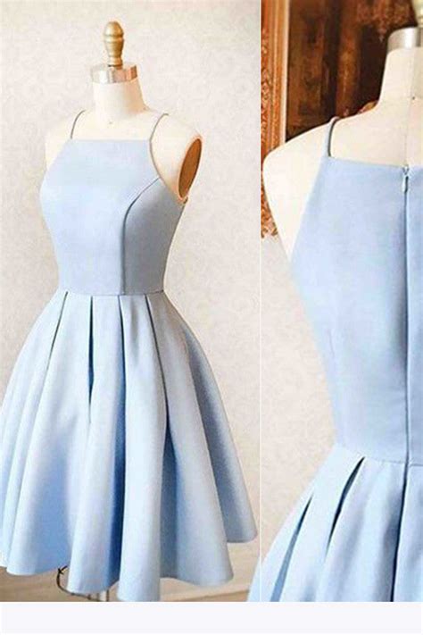 Satin Light blue Simple Short Prom Dress,Homecoming dress for teens – Simidress