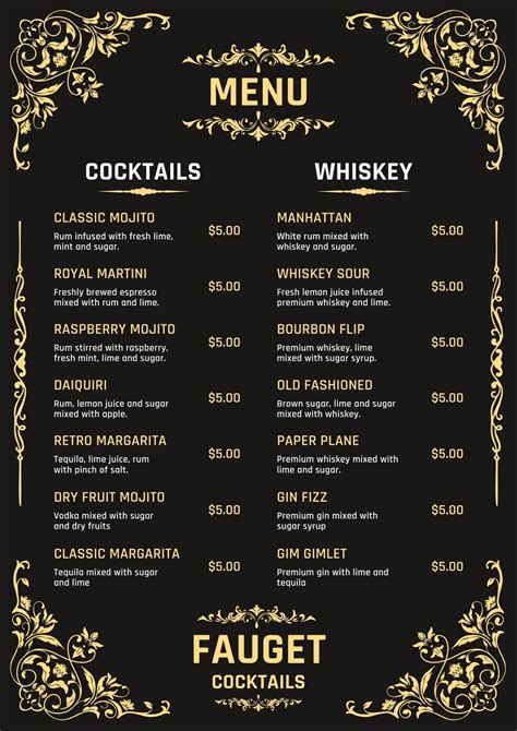 Bar Drink Menu Ideas