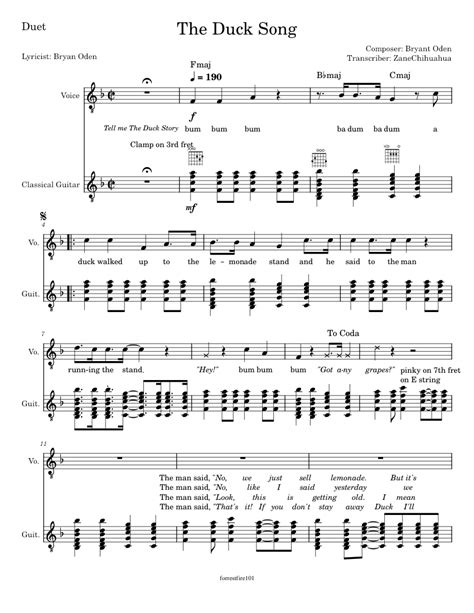 The Duck Song Sheet music for Vocals, Guitar (Mixed Duet) | Musescore.com