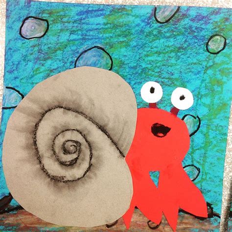 1st grade read A House for Hermit Crab by Eric Carle and explored oil ...