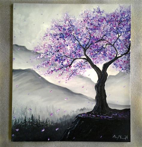 Purple Tree Oil Painting, Purple Blossom Impressionist Art Landscape ...