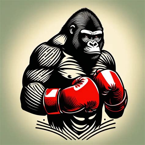 Bold Minimalist Gorilla Tattoo Flash with Red Boxing Gloves | MUSE AI