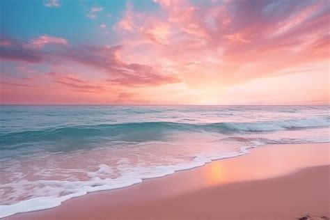 Premium Photo | A sunset over a beach with a pink sunset and the ocean.