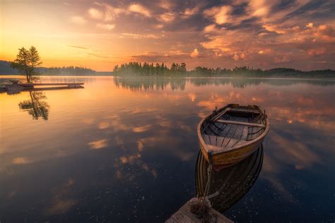 Boat In Silent Lake Nature Sunset Wallpaper,HD Nature Wallpapers,4k Wallpapers,Images ...