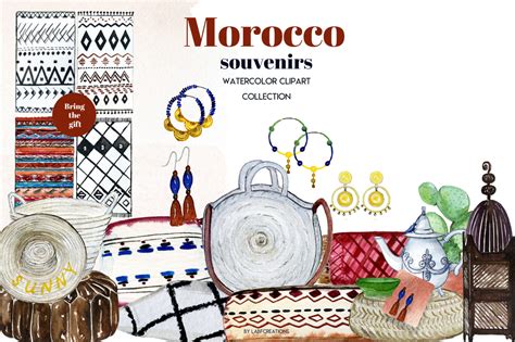 Morocco. Wanderlust clip art. Watercolor tiles