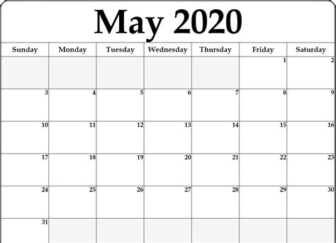 Calendar May 2020 Free Printable - CELANA BARU