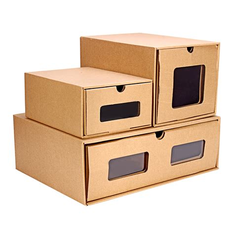 5 Sizes Shoe Storage Paper Boxes Display Organizer Drawer Pull Box Stackable Foldable Cardboard ...