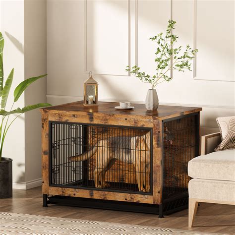 Tucker Murphy Pet™ Industrial Style Rustic Brown Wooden Dog Kennel With Three Doors, Indoor Pet ...