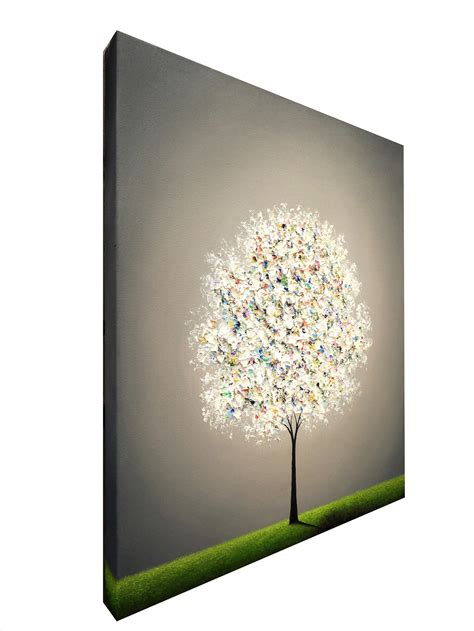 Rainbow Tree Painting ORIGINAL Oil Painting White Textured - Etsy