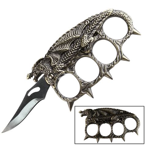 Knuckle Handle Fantasy Dragon Folding Pocket Knife