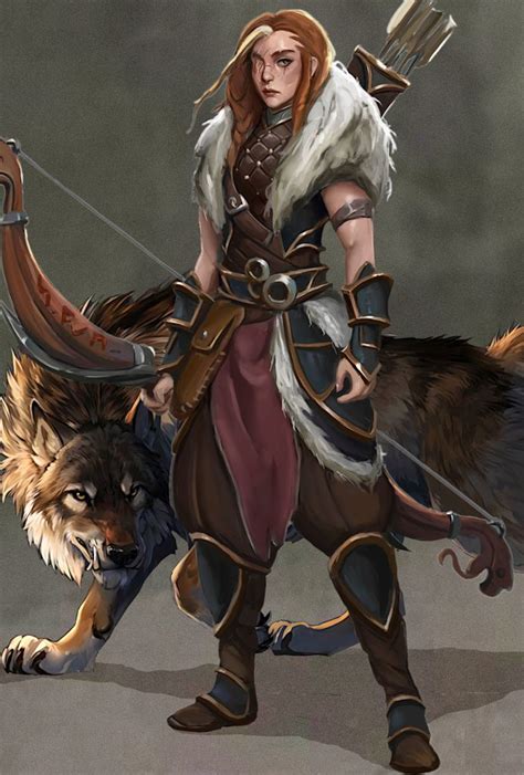 a woman dressed as a warrior with a wolf on her back and an arrow in her hand