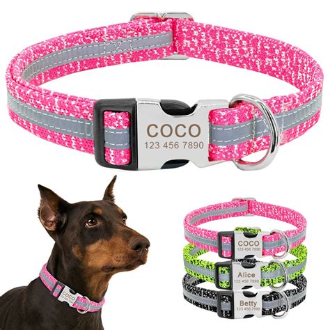 Dog Collar Personalized Reflective Dog Collars Custom Engraved Name Tag Collar Anti lost Nylon ...