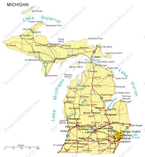 Michigan Map - Counties, Major Cities and Major Highways - Digital ...