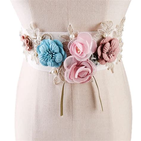 2018 Handmade Lace Flower Elastic Waist Belts Women Dress Waistband Wide Fabric Floral Belts ...