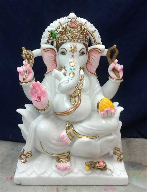 White Marble Painted Ganesh Statue, Size: 18 Inch, Rs 35000 /piece | ID ...