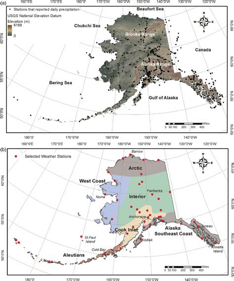 | (a) Location map of state of Alaska showing elevation range. Green... | Download Scientific ...